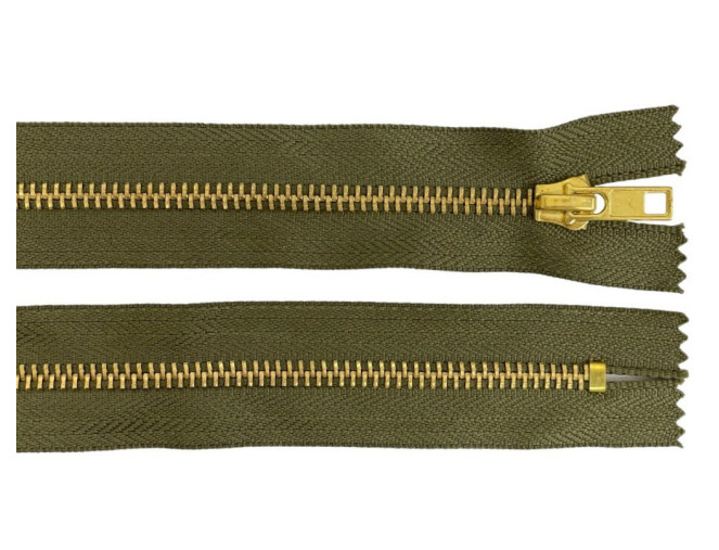 Metalinis užtrauktukas 14cm Chaki su auksiniais dantukais