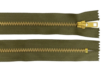 Metal zipper 14cm Khaki with gold teeth