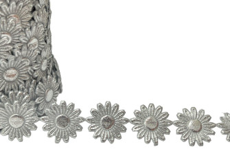 Daisy flower ribbon 14mm | Silver
