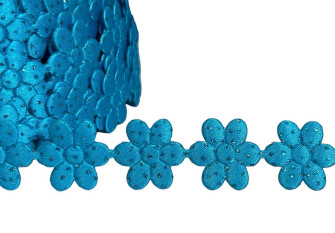 Flower ribbon with glitter 18mm | Turquoise