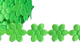 Flower ribbon with glitter 18mm | Salad