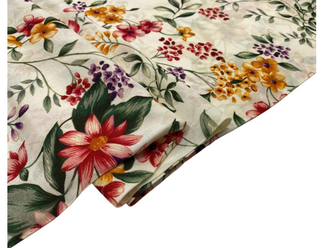 Viskozinis audinys su linu Gėlės ekru pigiau