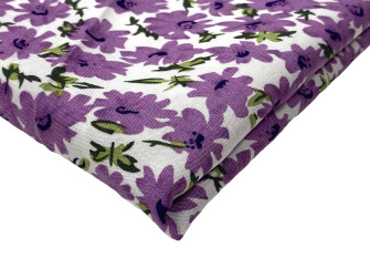Viscose fabric Violet flowers in white