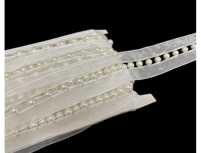 Organza ribbon with pearls 35mm
