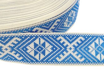 Tautinė juostelė 32mm Mėlyni raštai