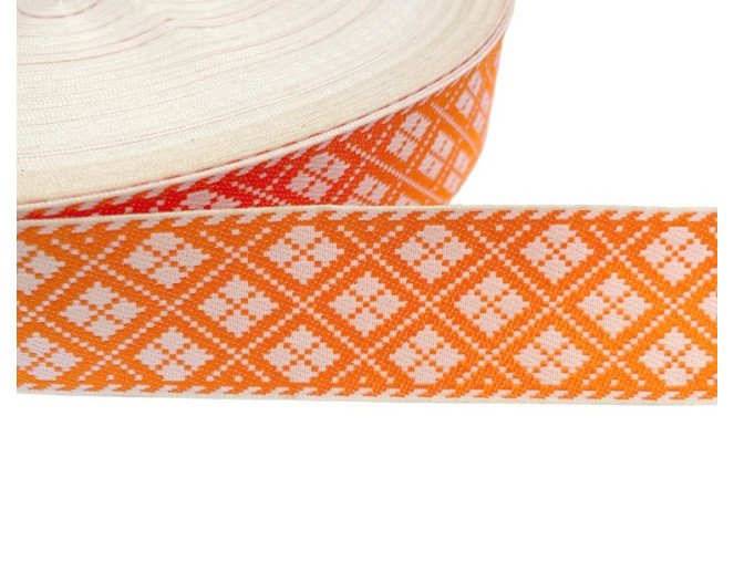 Tautinė juostelė 32mm Oranžiniai raštai
