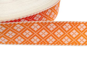 Tautinė juostelė 32mm Oranžiniai raštai