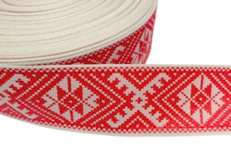 Tautinė juostelė 32mm Raudoni raštai Tautinė juostelė 32mm Raudoni raštai