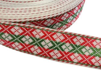 Tautinė juostelė 32mm Raudoni žali raštai Tautinė juostelė 32mm Raudoni žali raštai