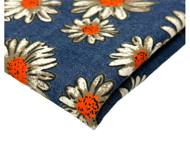 Medvilninis audinys Ramunės džinsiniame