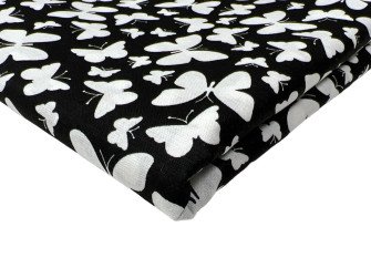 Medvilnė - drobelė Drugeliai juodame