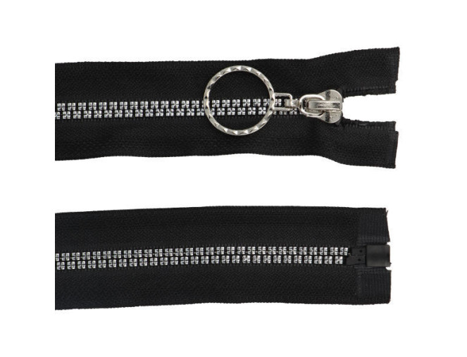 Decorative plastic zipper with eyes 75cm Black