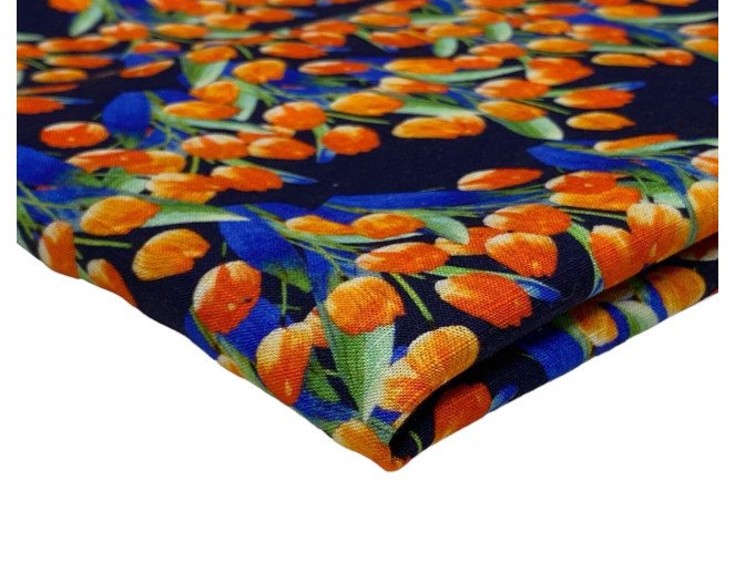 Linen with viscose Orange tulips