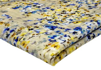 Linen with viscose Yellow and blue flowers