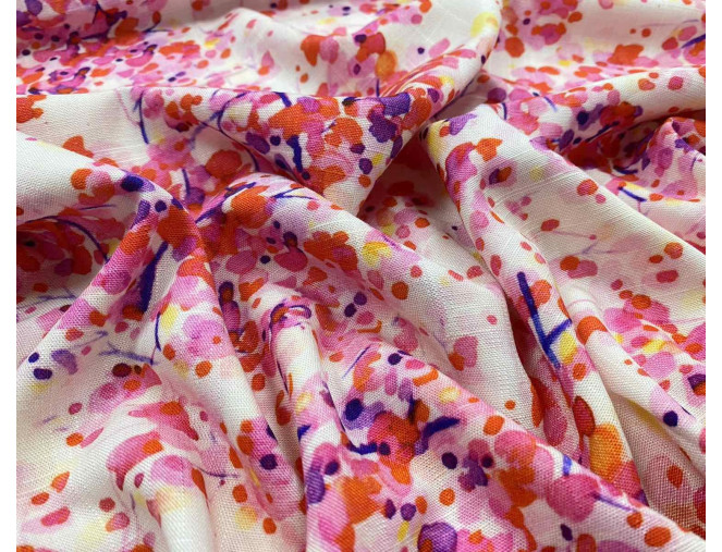 Viscose fabric with linen Pink spots pigiau