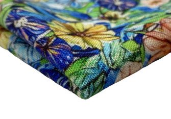 Viscose fabric with linen Flowers in green