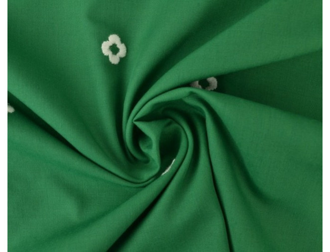 Siuvinėta medvilnė Baltos gėlytės žaliame