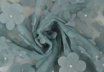 Tulle with flowers Ash blue