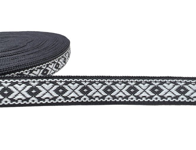 Tautinė juostelė 15mm Pilka balta