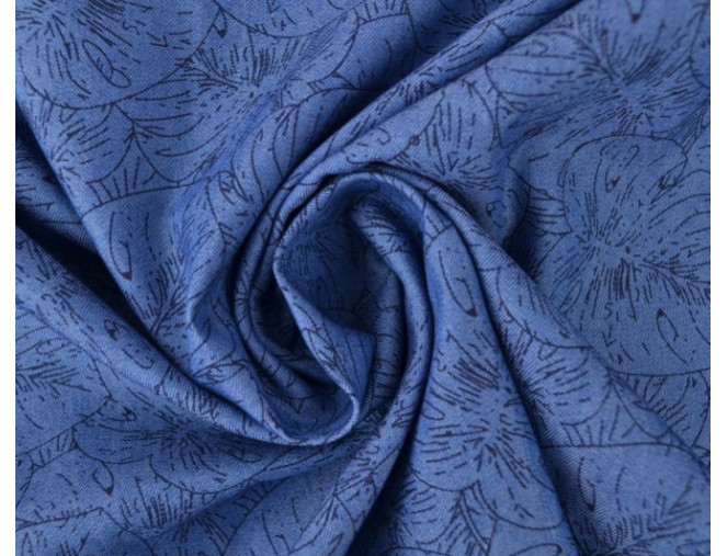 Plonas džinsinis audinys Juodi lapai