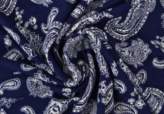 Viscose jersey White Turkish cucumber prints in dark blue
