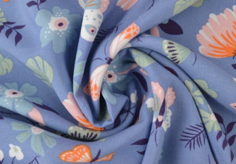 Viscose fabric Flowers in light blue Viscose fabric Flowers in light blue