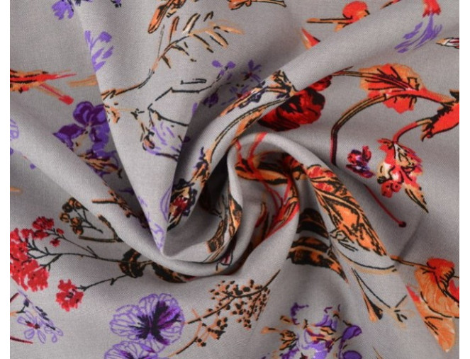 Viscose fabric Flowers in grey