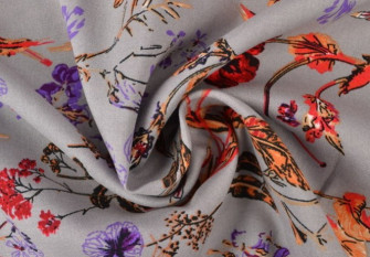 Viscose fabric Flowers in grey