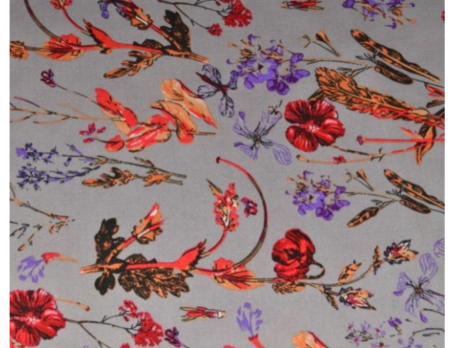 Viscose fabric Flowers in grey pigiau