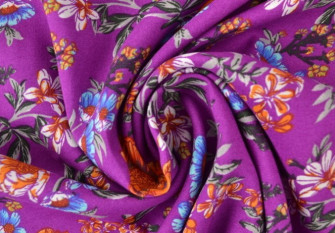 Viscose fabric Flowers in purple