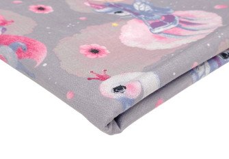 Cotton - canvas Unicorns and swans in grey