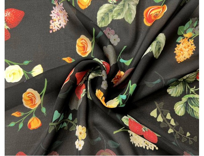 Šilkas Gėlės juodame