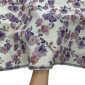 Linen with viscose Violet flowers in grey internetu