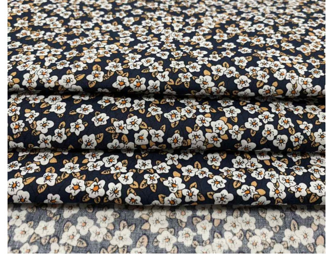 Medvilninis audinys Baltos gėlytės tamsiai mėlyname pigiau