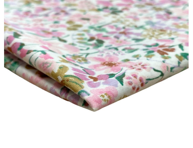 Medvilninis audinys Rožinės gėlytės baltame