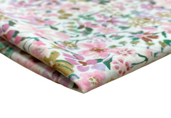 Medvilninis audinys Rožinės gėlytės baltame