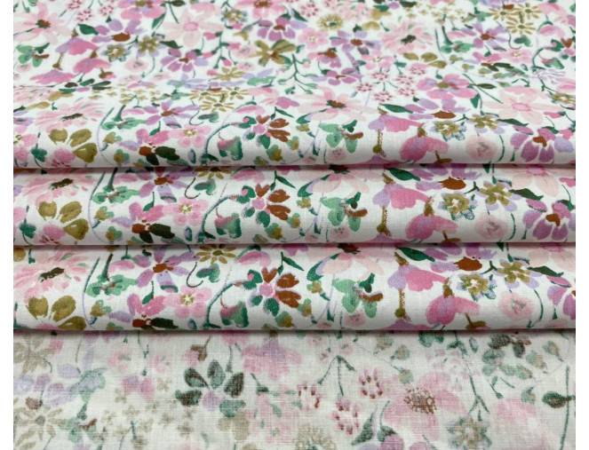 Medvilninis audinys Rožinės gėlytės baltame pigiau