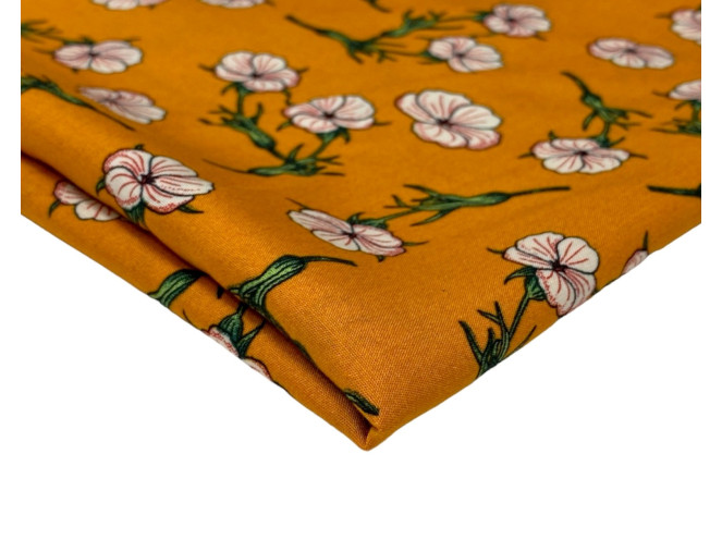 Viscose fabric White flowers in orange