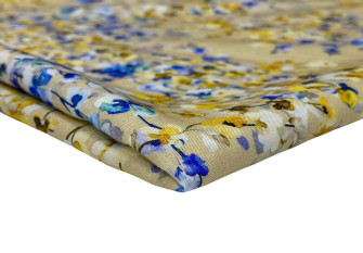 Viscose fabric Blue flowers in yellow