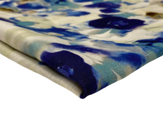 Linen with viscose Blue flowers pressed