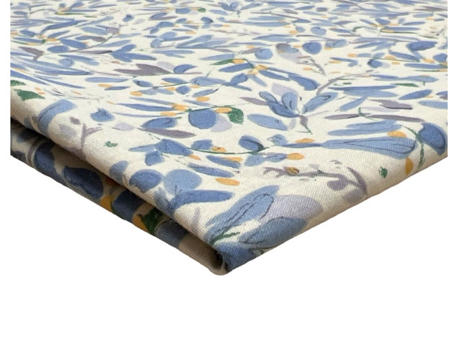 Medvilninis audinys Mėlyni lapeliai šviesiai pilkame