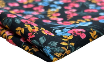 Viscose fabric Flowers in black
