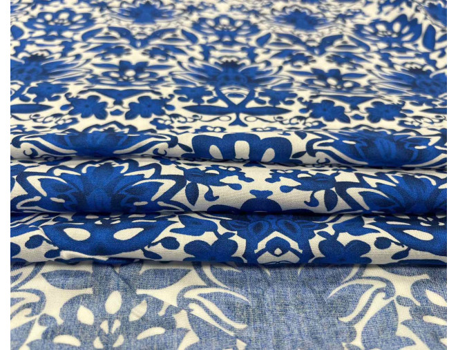 Polyester fabric Blue in white pigiau
