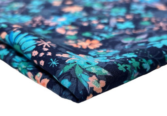 Woven fabric of turkey flower in dark blue