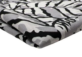 All-woven fabric in black with grey lettering All-woven fabric in black with grey lettering