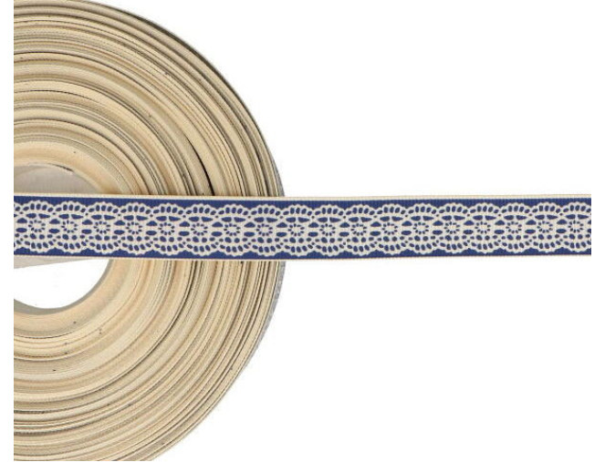 Ripsinė juostelė 15mm Balti raštai mėlyname