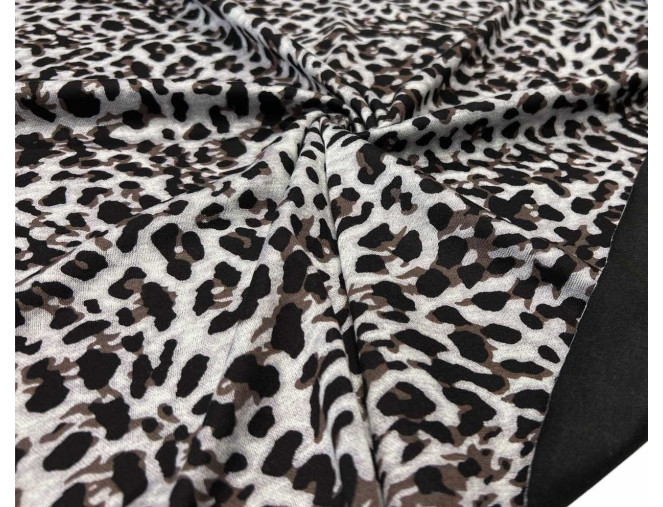 Punto knitted fabric Brown leopard print in grey pigiau