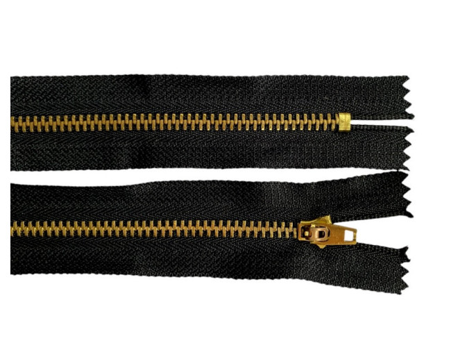 Metal zipper 12cm Black with gold teeth