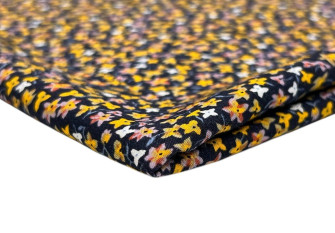 Viscose fabric Yellow flowers in dark blue