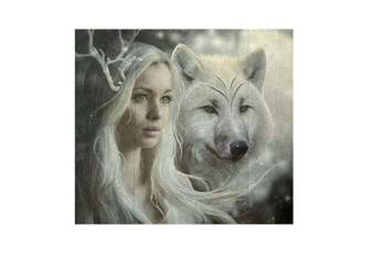 Embroidery painting with thread 40x50cm Wolf and Woman